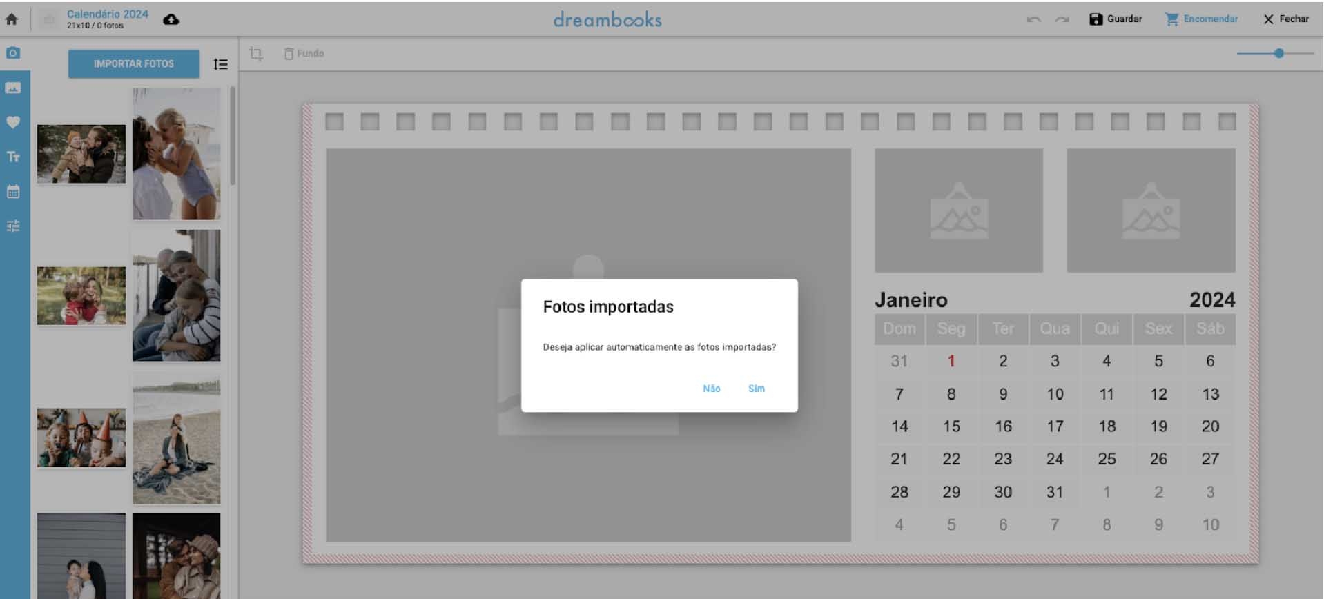 Dispor fotos no calendário