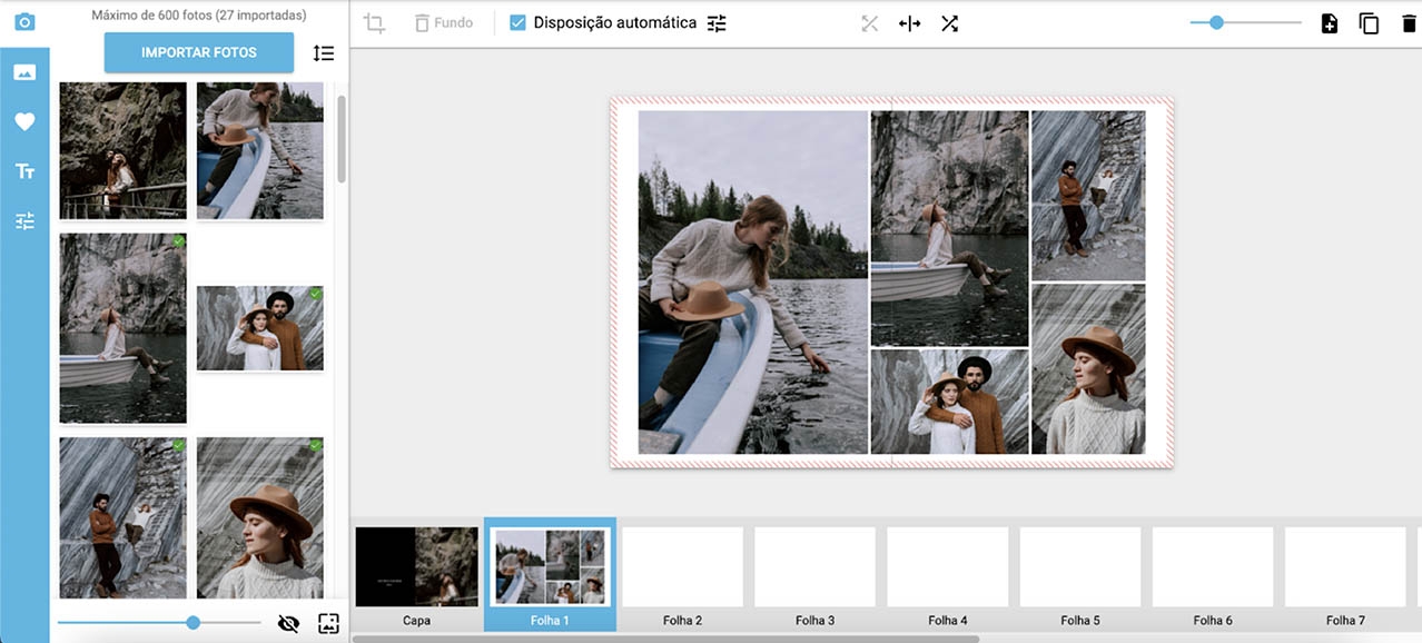 organizar as fotos nas folhas do foto livro